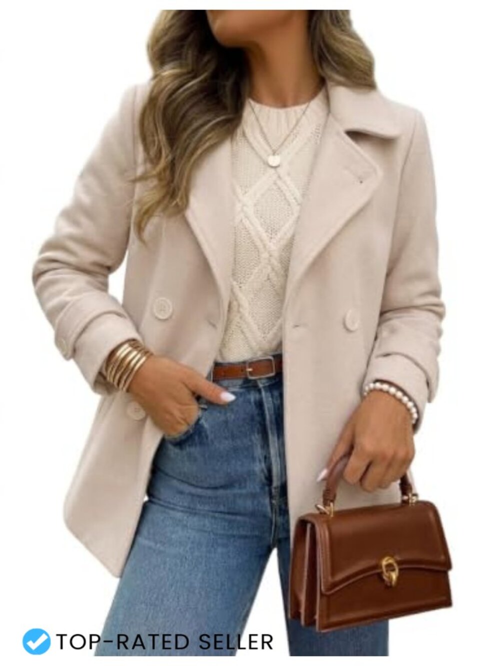 Womens Wool Blend Peacoat Double Breasted Trench Coat Winter Long